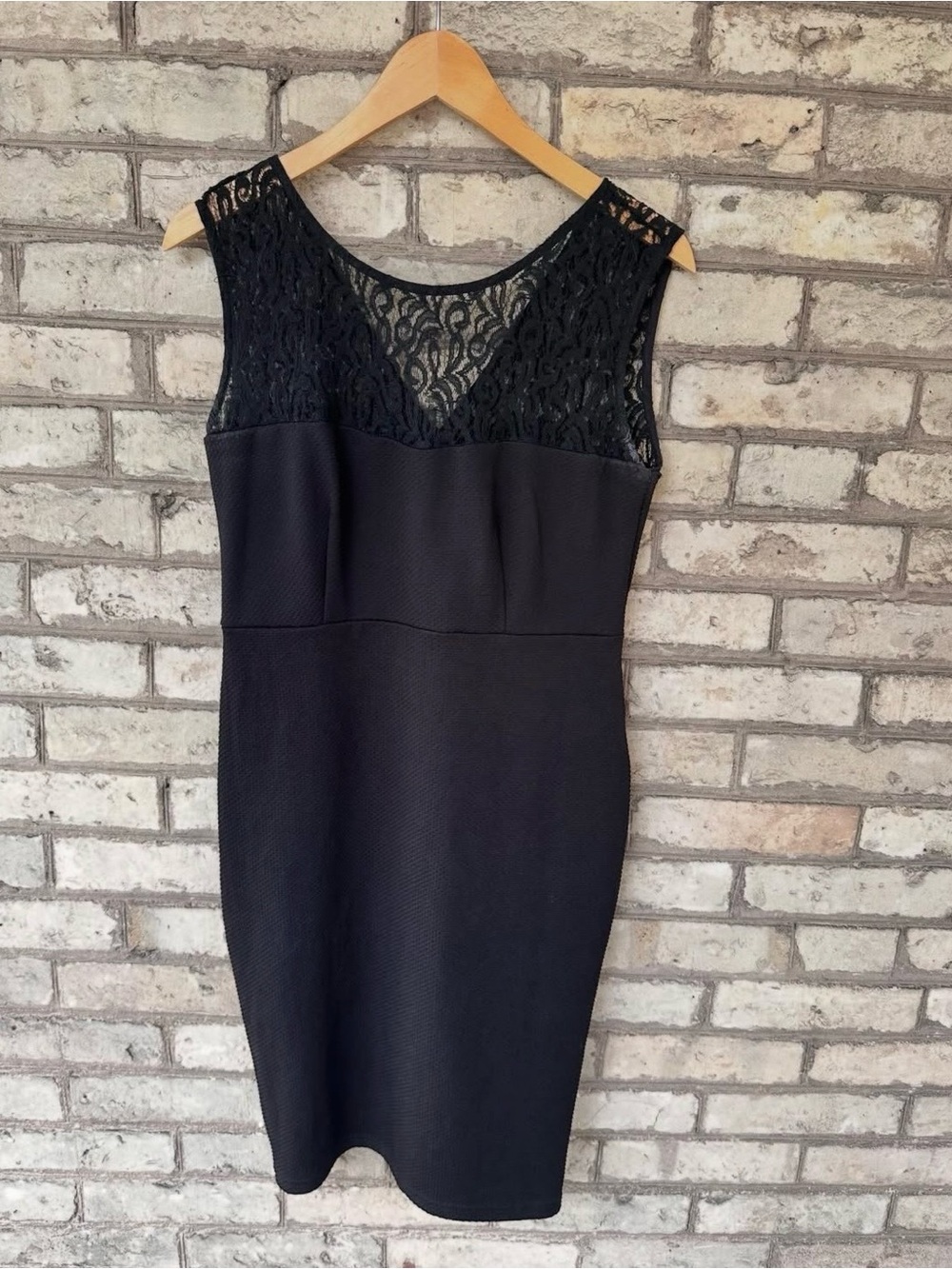 Molly Bracken Black Lace-Top Midi Sheath Dress